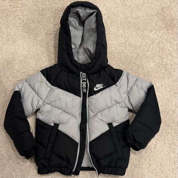 Nike Other - Nike Coat Toddler Boys 4T Puffer Jacket Black Gray Sportswear Colorblock Hooded